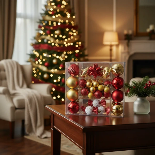 Set 36 Piezas Chirimbolos Esferas Navideñas Arbol De Navidad Combinado con rojo
