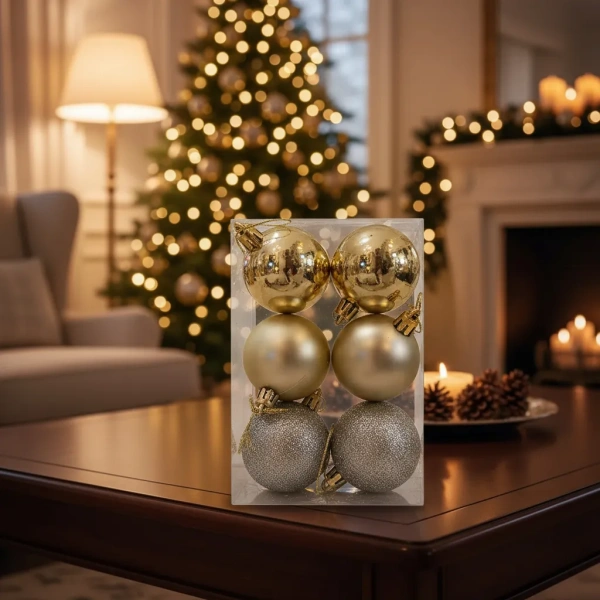 Pack De 6 Esferas Chirimbolos 7 Cm Navideños Adornos Navidad Champagne