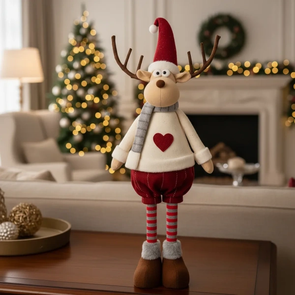 Reno De Navidad Muñeco Decorativo 70cm Pata Larga Extensible Bordo