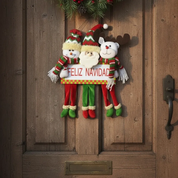 Cartel Colgante Navidad 50cm Muñeco De Nieve, Papá Noel Reno