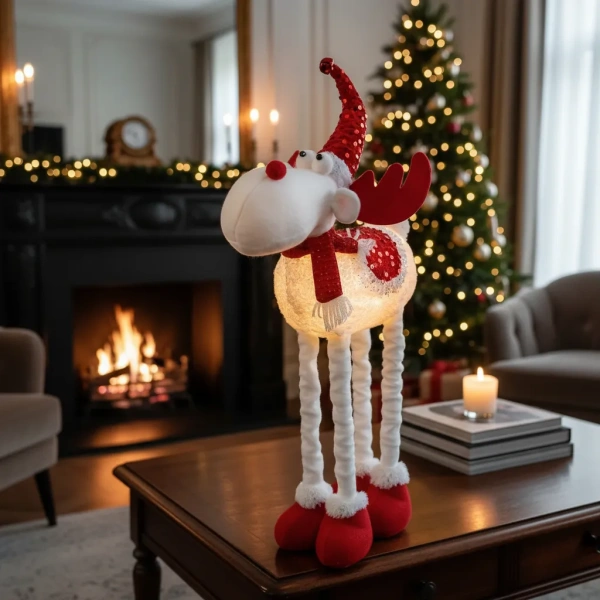 Reno Navideño 50 Cm Pata Extensible Muñeco Navidad Con Luz Rojo
