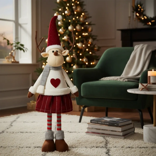 Reno De Navidad Muñeco Decorativo 70cm Pata Larga Extensible
