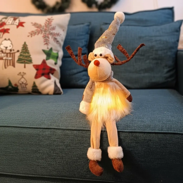 Renos 52cm Navideños Muñeco Peluche Con Luces Adorno Navidad Gris