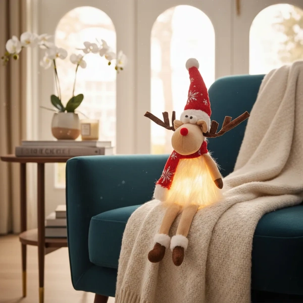 Renos 52cm Navideños Muñeco Peluche Con Luces Adorno Navidad Rojo