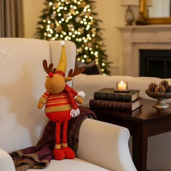 Muñeco Navidad Grande 65cm Navideños Pata Larga Extensible Reno Rojo