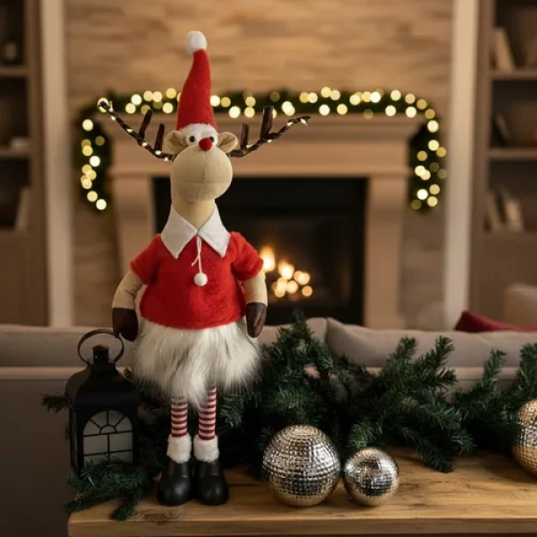 Muñeco Extensible Adorno Navidad Reno Grande Deco Navideña Rojo