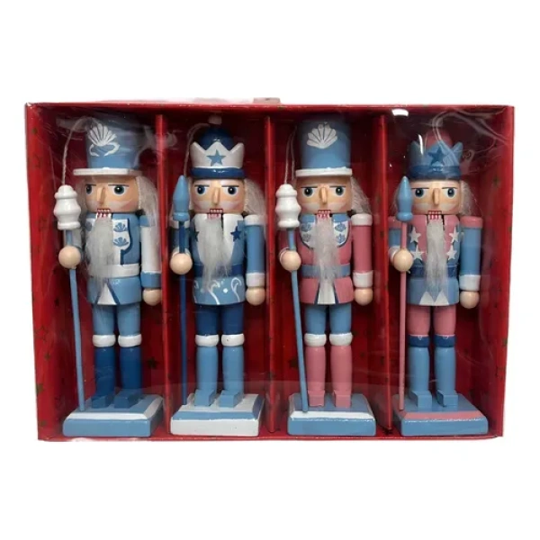 Adorno Navideño 4 Soldados Cascanueces Azules Madera Navidad
