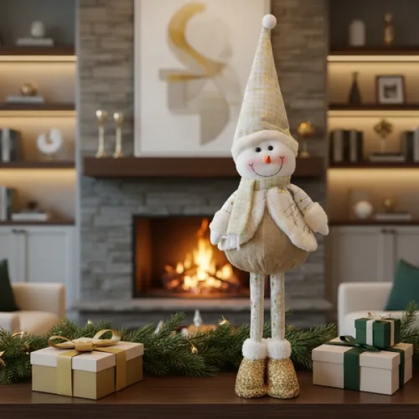 Muñeco Navidad Grande 65cm Navideños Pata Larga Extensible Muñeco de nieve dorado