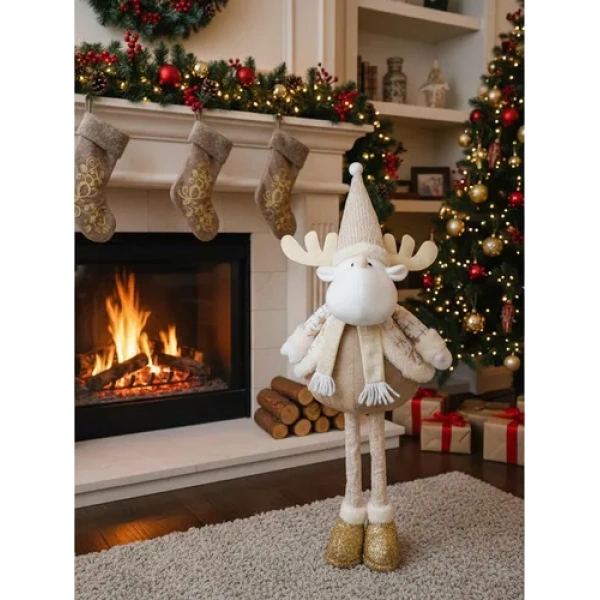 Muñeco Navidad Grande 65cm Navideños Pata Larga Extensible Reno Dorado