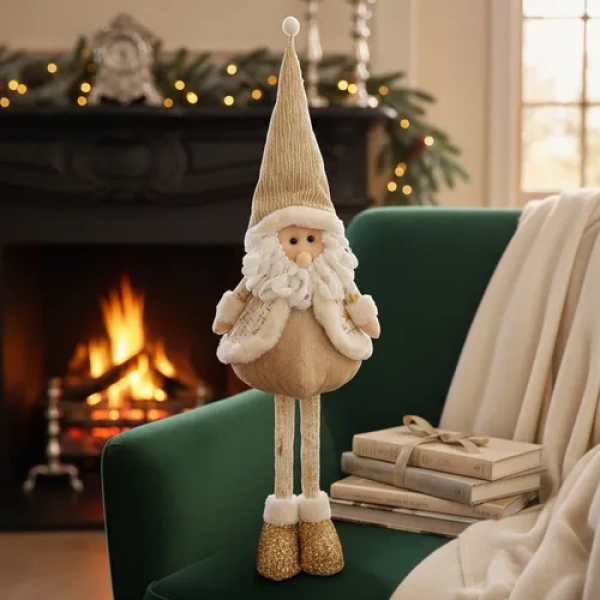 Muñeco Navidad Grande 65cm Navideños Pata Larga Extensibles Papa Noel Dorado