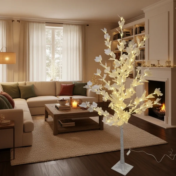 Árbol De Navidad Arbolito Blanco Deco 1.5m Led Cálida Tradicional