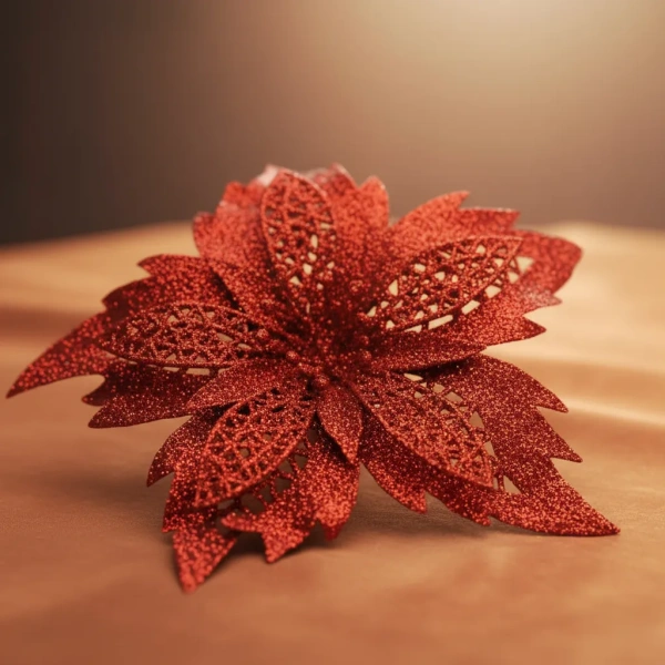 Flores De Navidad Estrella Federal Adorno Navideño Brillante Rojo