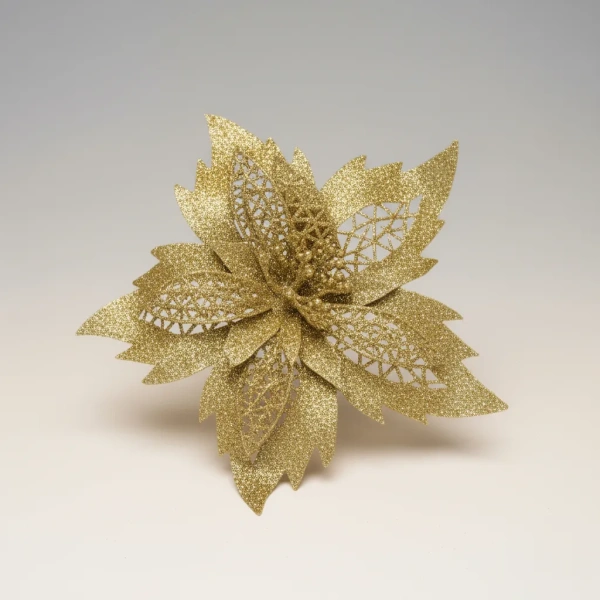 Flores De Navidad Estrella Federal Adorno Navideño Brillante Dorado