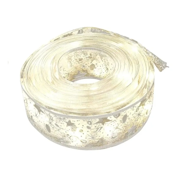 Cinta Navidad Con Luces Led Adorno Decoraciones Navideña 4cm Plateada