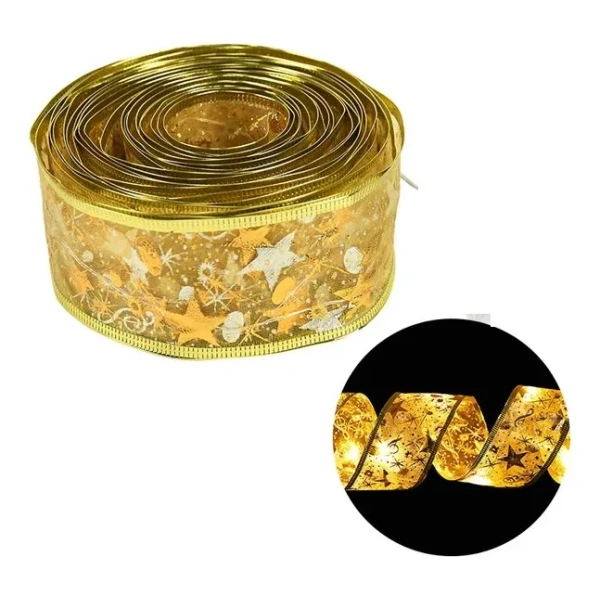 Cinta Navidad Con Luces Led Adorno Decoraciones Navideña 4cm Dorado