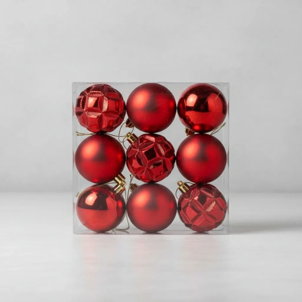 Pack 9 Bola Rojo Chirimbolo Adorno Navidad Decoraciones Navideña