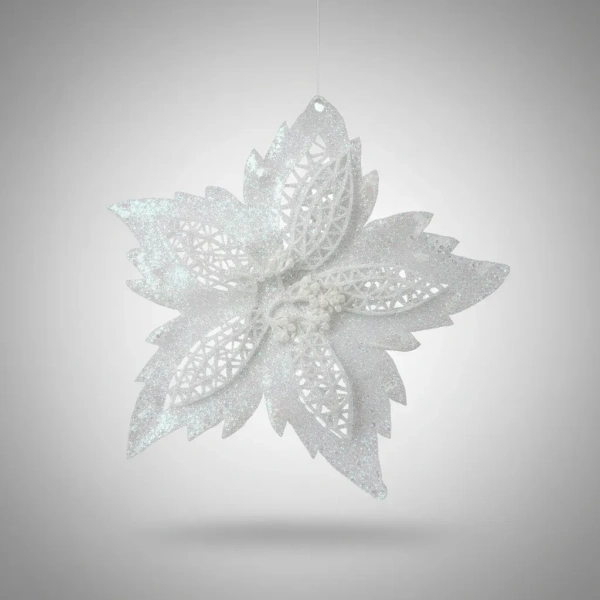 Flores De Navidad Estrella Federal Adorno Navideño Brillante Plateado