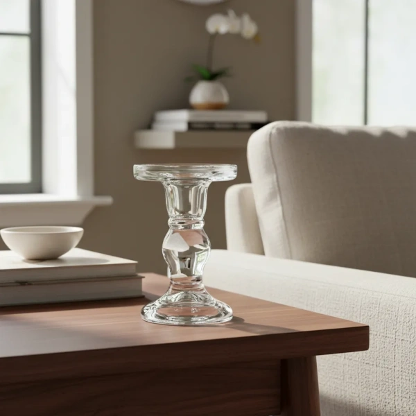 Candelabro De Vidrio 14 Cm De Altura Porta Vela Moderno