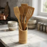 Juego De Menage Bambú 4 Piezas Con Soporte Utensilios