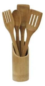 Juego De Menage Bambú 4 Piezas Con Soporte Utensilios