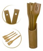 Juego De Menage Bambú 4 Piezas Con Soporte Utensilios - Imagen 6