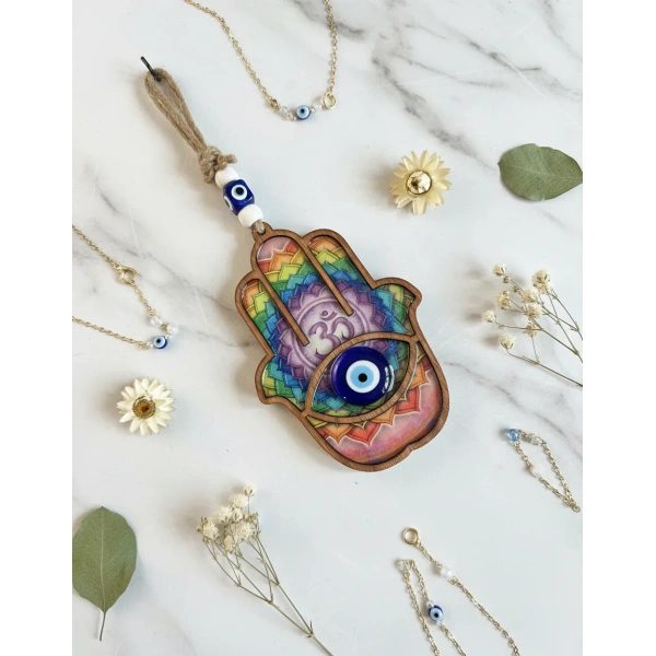 Colgante Protección Y Prosperidad Mano De Fatima Ojo Turco Multicolor