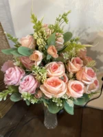 Ramo De Rosas Flores Artificiales Decorativas Arreglo Floral Rosa - Imagen 2