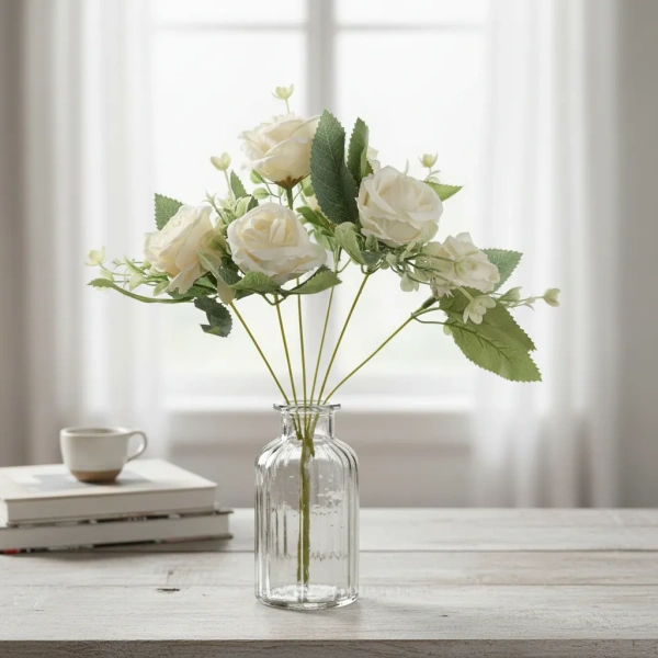 Ramo De Rosas Flores Artificiales Decorativas Arreglo Floral Blanco