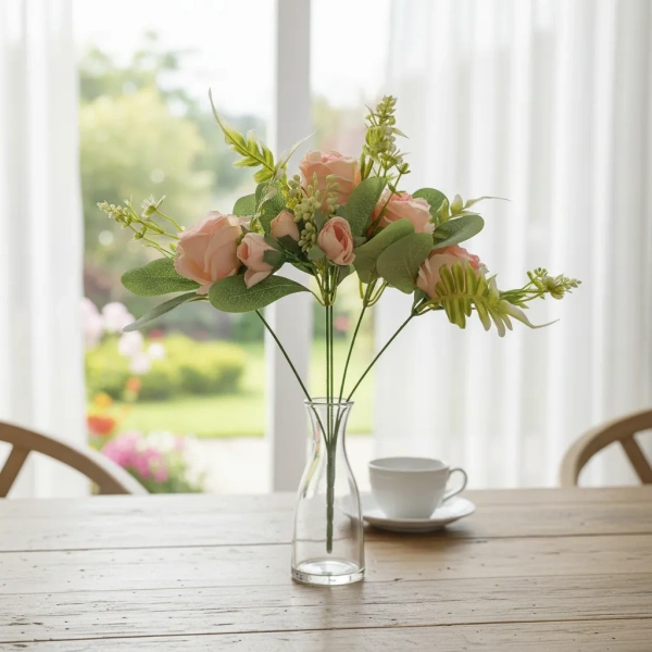 Ramo De Rosas Flores Artificiales Decorativas Arreglo Floral Rosa