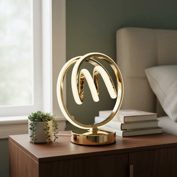 Lampara De Mesa Veladora Portátil Led Moderna Espiral Dorado