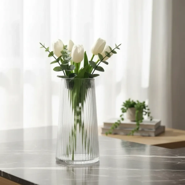 Florero De Vidrio Para Mesas 18cm Transparente Rayas