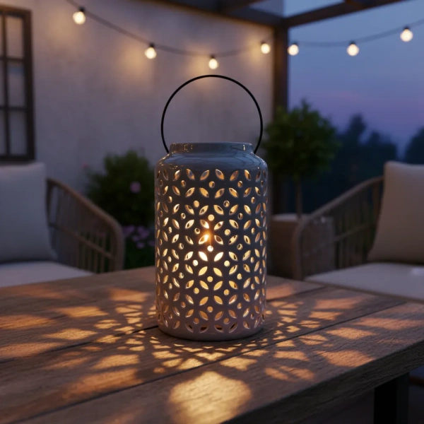 Farol Fanal Cerámica 22cm Alto Decoración Interior Exterior Gris