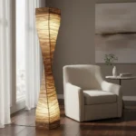 Lampara Pie Fibra Natural Artesanal Torneada Doble Luz 150cm - Imagen 3