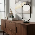 Lampara Portátil Mesa De Luz Aluminio Pantalla Globo Vidrio Negro Blanco - Imagen 4