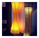 Lampara Pie Fibra Natural Artesanal Torneada Doble Luz 150cm - Imagen 2