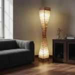 Lampara Pie Fibra Natural Artesanal Torneada Doble Luz 150cm