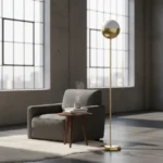 Lampara Pie Portátil Aluminio Globo De Vidrio Minimalista Blanco Dorado