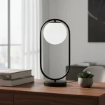 Lampara Portátil Mesa De Luz Aluminio Pantalla Globo Vidrio Negro Blanco