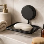 Jabonera Aerea Moderna Adhesivo Pared Baño Ducha Acero Negro
