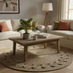 Alfombra Artesanal Yute Redonda Tejida 120cm Beige con círculos - Imagen 4