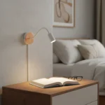 Aplique Minimalista Blanco Brazo Flexible Hierro Y Madera 220w