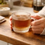 Pack 6 Taza Vaso Vidrio Para Té Café Con Asa 156ml Acanalado