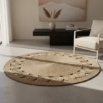 Alfombra Artesanal Yute Redonda Tejida 120cm Beige con círculos