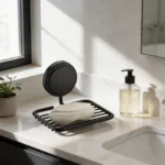 Jabonera Aerea Moderna Adhesivo Pared Baño Ducha Acero Negro