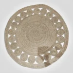 Alfombra Artesanal Yute Redonda Tejida 120cm Beige con círculos - Imagen 3