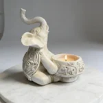 Candelabro Porta Vela De Elefante En Cerámica Pintada