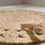 Alfombra Artesanal Yute Redonda Tejida 120cm Beige con círculos - Imagen 2