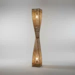 Lampara Pie Fibra Natural Artesanal Torneada Doble Luz 150cm - Imagen 4