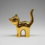 Escultura De Gato Dorado Adornos Cerámica Metalizado Gatito Suerte - Imagen 3