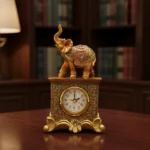 Elefante Dorado En Cerámica Decorativo Con Reloj Incorporado 18 Cm